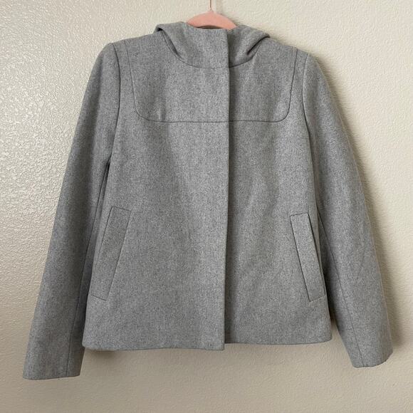 J. Crew Jacket Womens Size 6 Gray Melton Wool Full Zip Hooded Pea Coat Preppy - Picture 3 of 13
